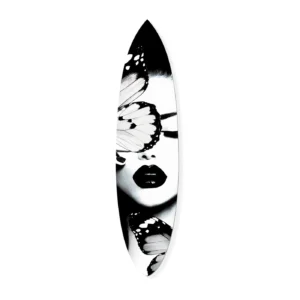 Duchess of the Butterflies Surfboard by Oliver Gal – black and white portrait art print