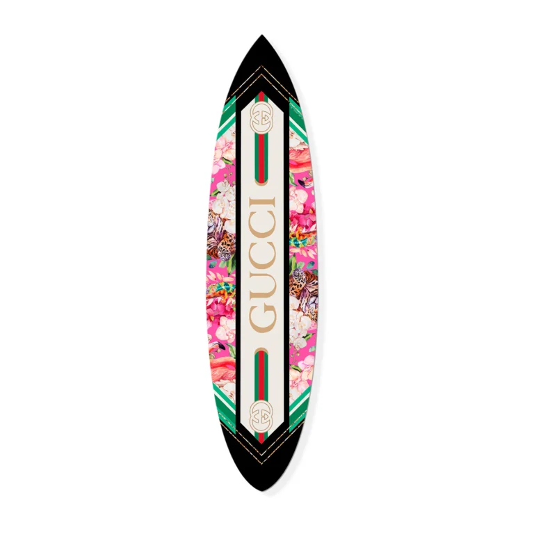 Floral Parade Surfboard by Oliver Gal – front view with Gucci-inspired design