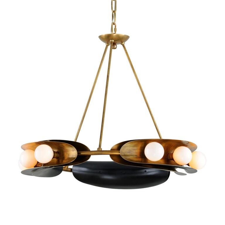 Hopper Chandelier by Andrew Martin – modernist black and gold ceiling light