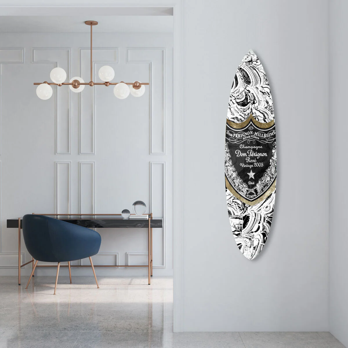 Champagne Surfboard Wall Art – Styled for bold elegance by Oliver Gal