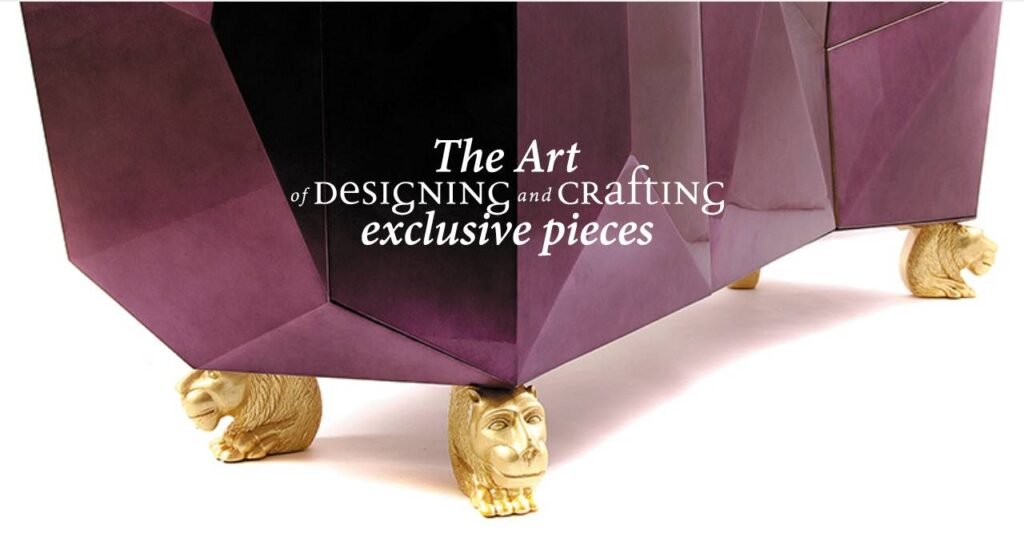 Boca do Lobo Diamond Sideboard in purple with gold lion legs – exclusive luxury furniture design from Portugal