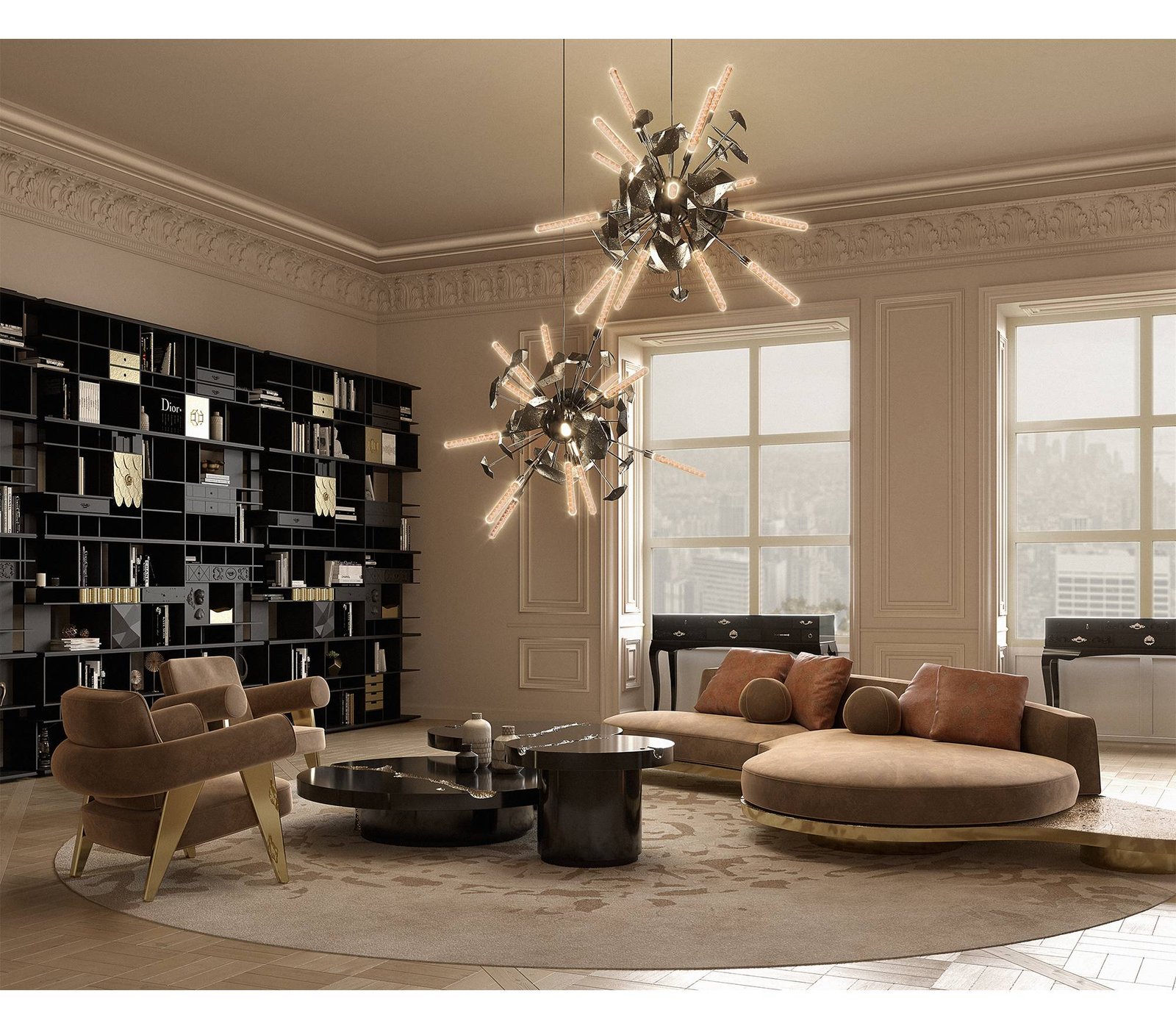 Coleccionista Bookcase in Luxury Living Room – Black Finish