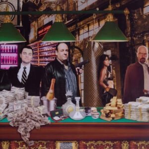 Gangster Reunion wall art by James Chiew – cinematic Plexiglas print curated by Cobra Art, limited to 100 pieces - detail