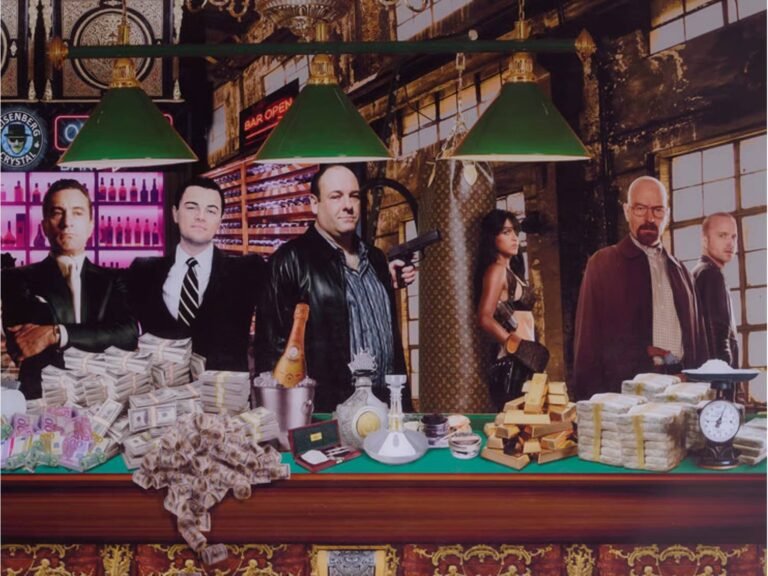 Gangster Reunion wall art by James Chiew – cinematic Plexiglas print curated by Cobra Art, limited to 100 pieces - detail