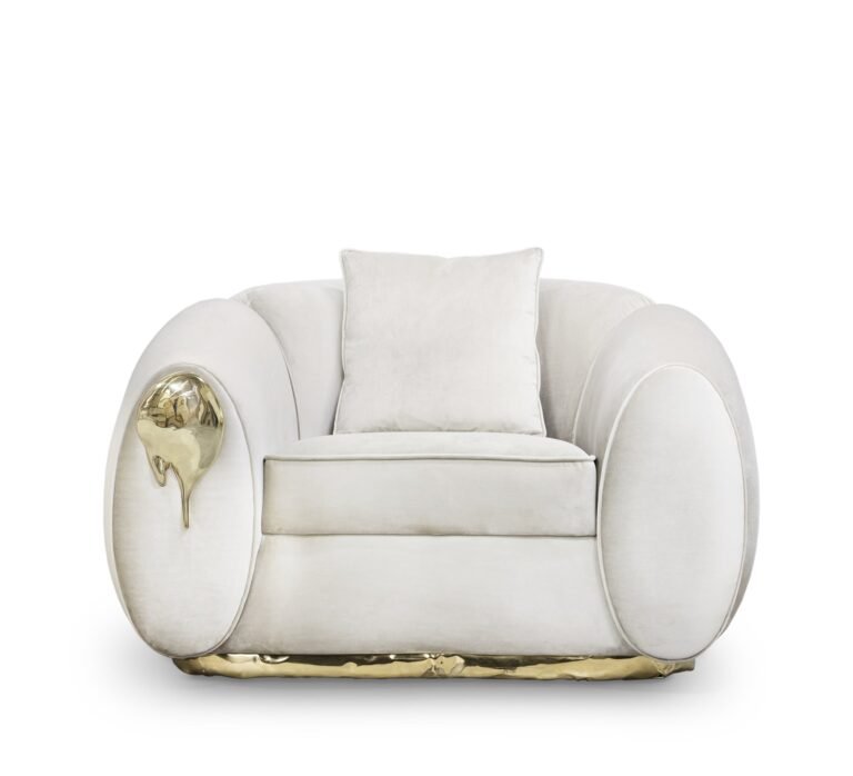 oleil Armchair by Boca do Lobo – Sculpted cream velvet with dripping gold detail