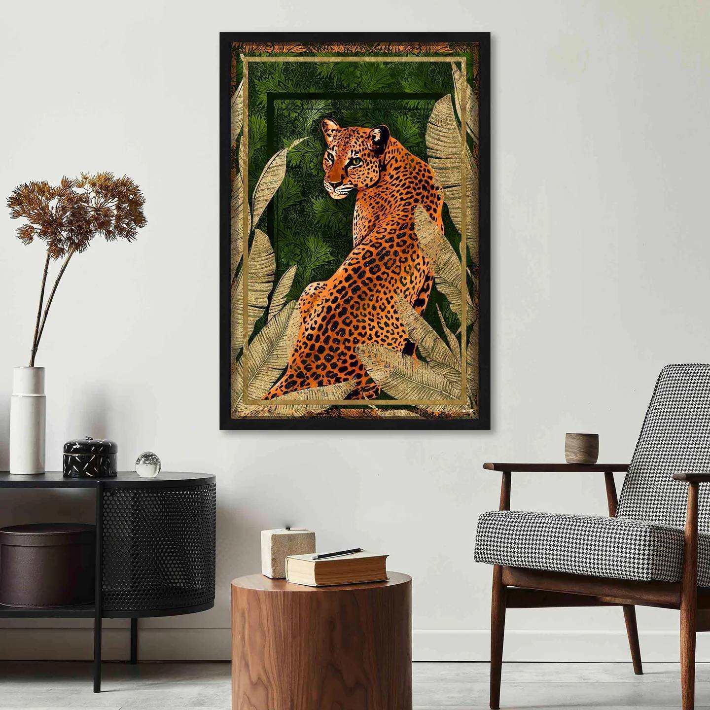 Emerald Jungle Cat Wall Art in Interior – Oliver Gal