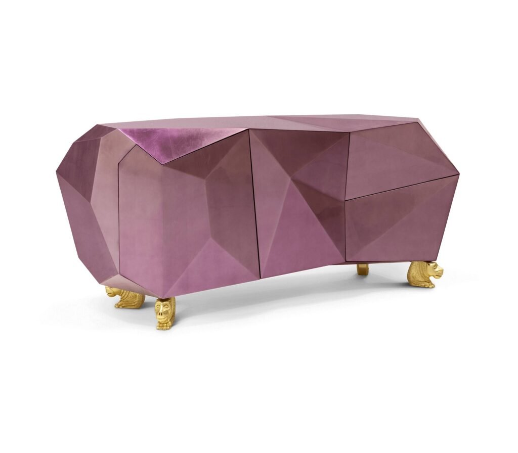 Diamond Amethyst Sideboard by Boca do Lobo with faceted surfaces and gold details