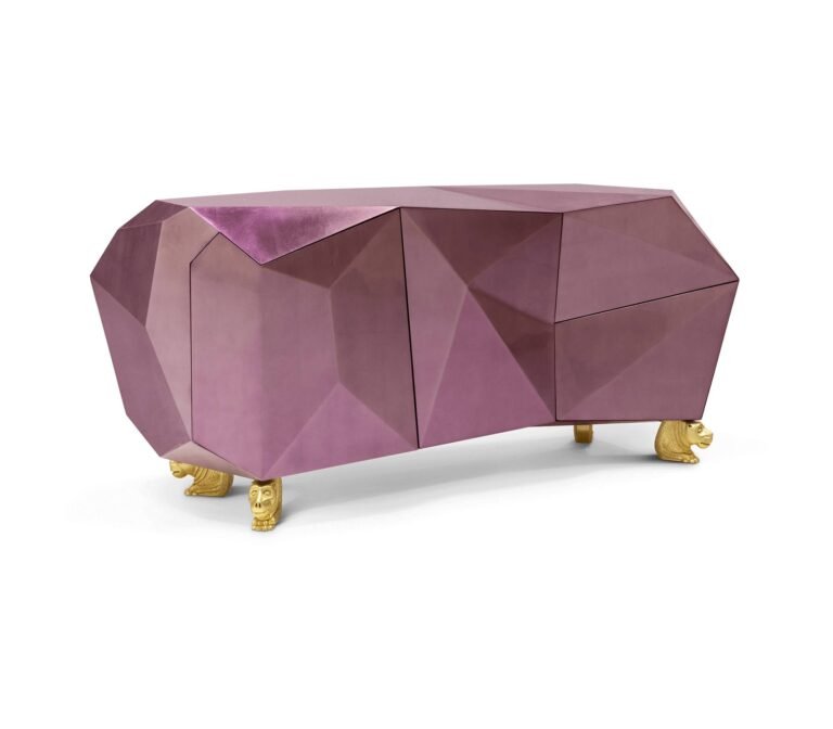 Diamond Amethyst Sideboard by Boca do Lobo with faceted surfaces and gold details