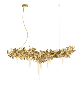 luxxu mcqueen suspension lamp gold brass leaves amber crystal chandelier