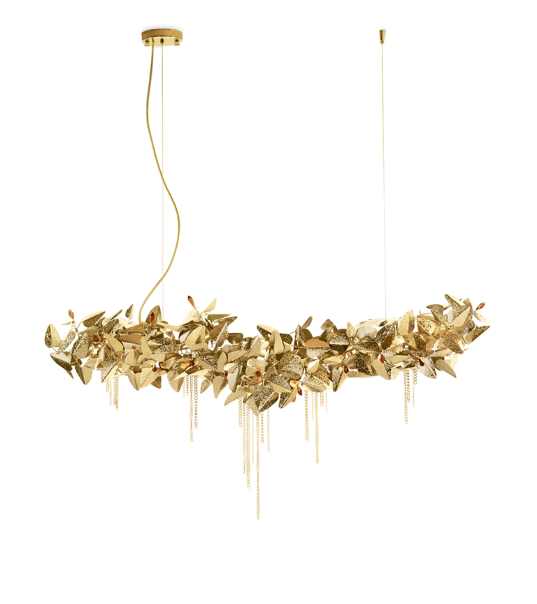 luxxu mcqueen suspension lamp gold brass leaves amber crystal chandelier