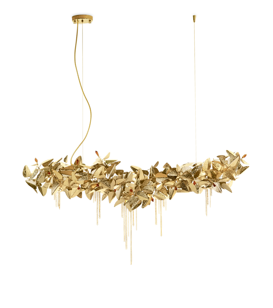 luxxu mcqueen suspension lamp gold brass leaves amber crystal chandelier