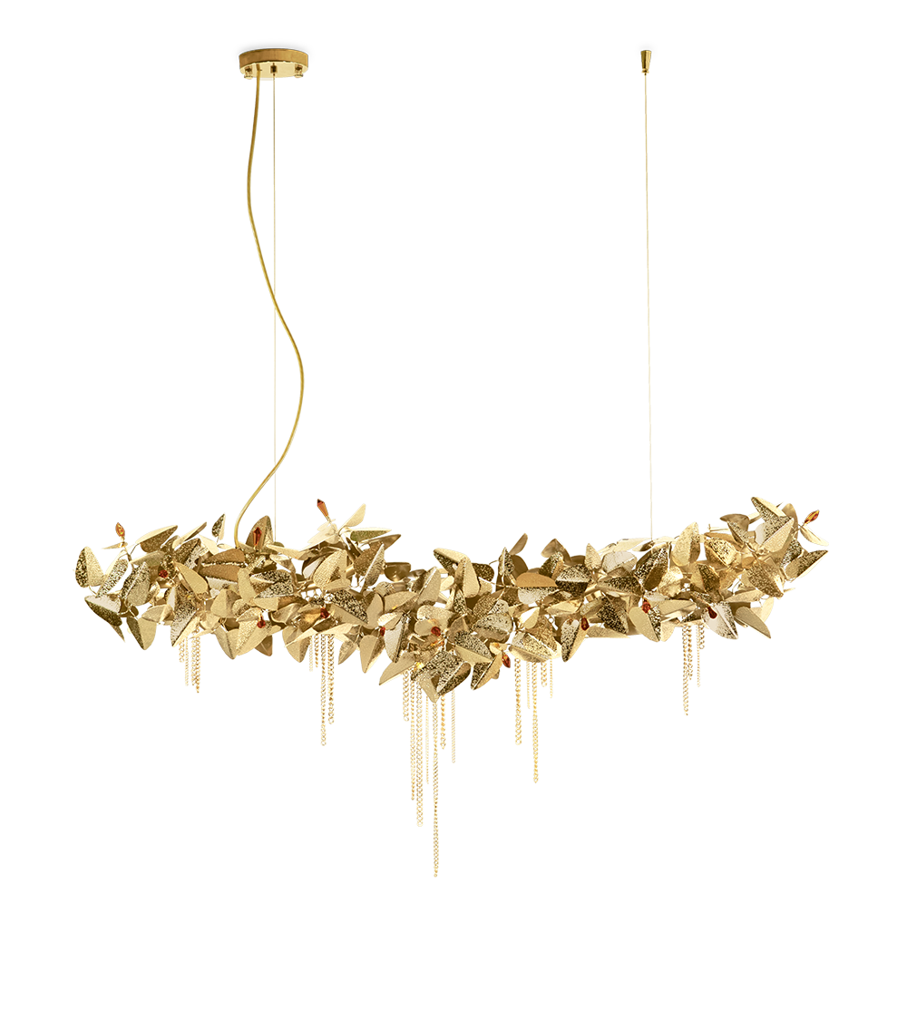 luxxu mcqueen suspension lamp gold brass leaves amber crystal chandelier