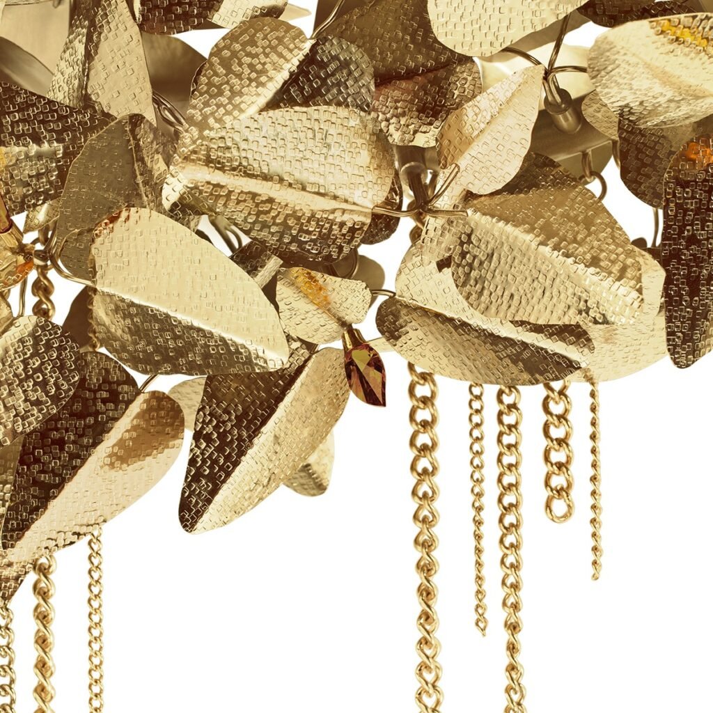 McQueen Chandelier Detail – Handcrafted Brass Leaves