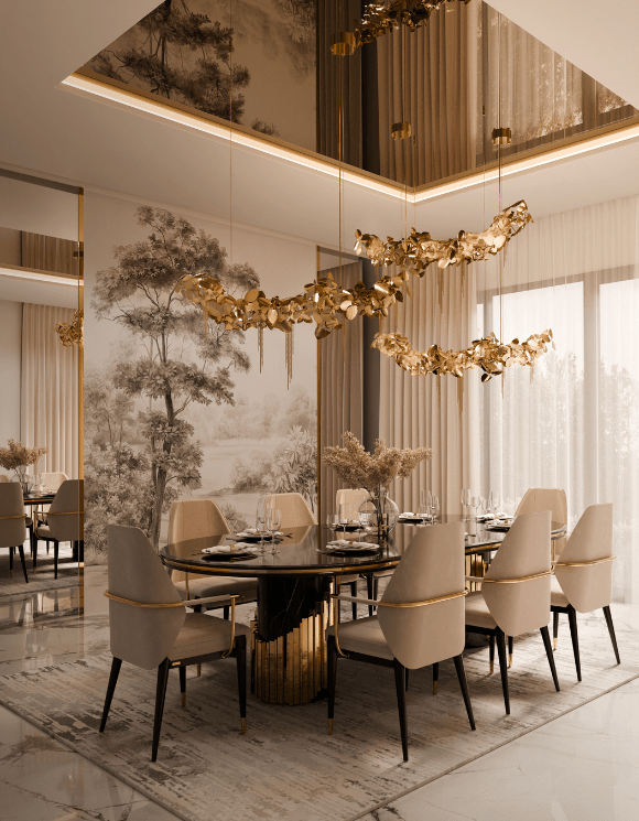 McQueen Suspension Lamp by LUXXU – Gold Brass & Amber Crystal Chandelier Lifestyle