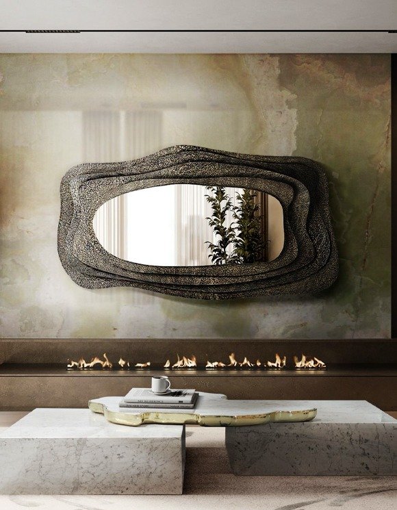 Kumi Mirror Above Contemporary Fireplace