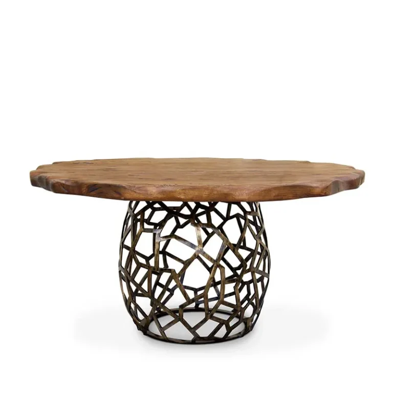 APIS I Dining Table by BRABBU with stained oak top and sculptural brass base