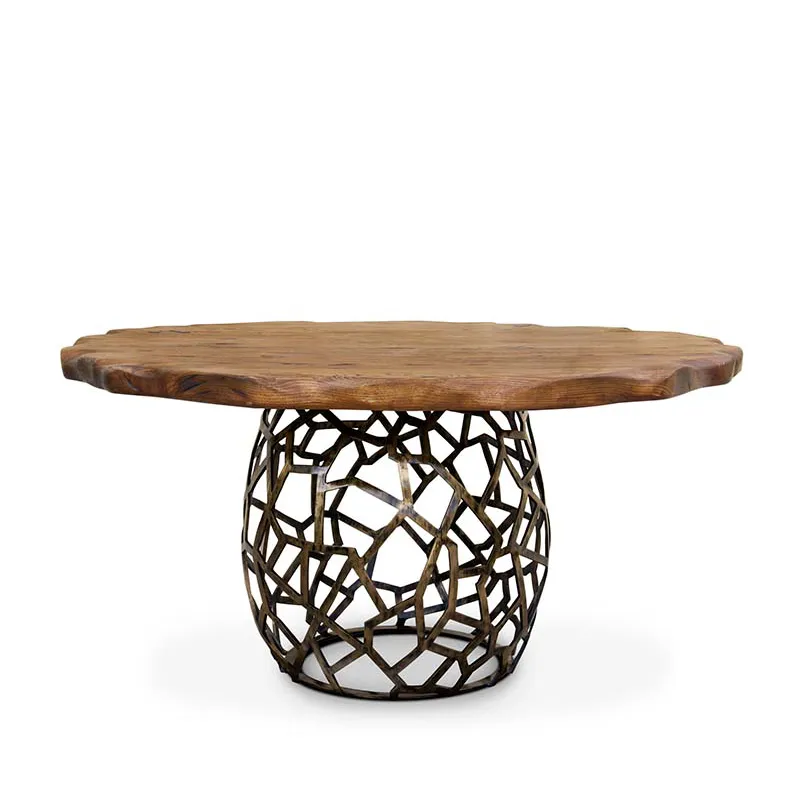 APIS I Dining Table by BRABBU with stained oak top and sculptural brass base