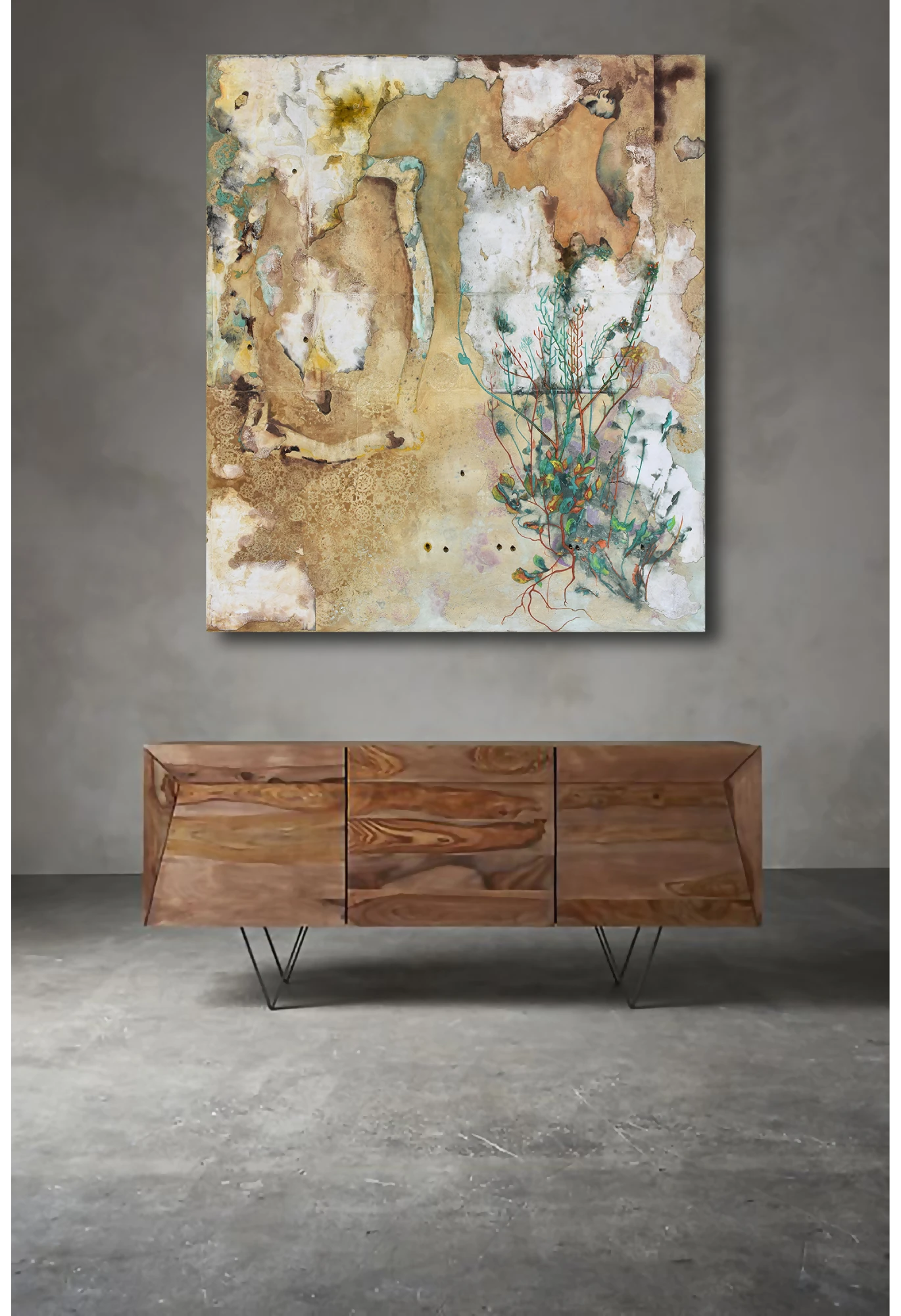 Il Muro by Milena Nicosia above a wooden sideboard