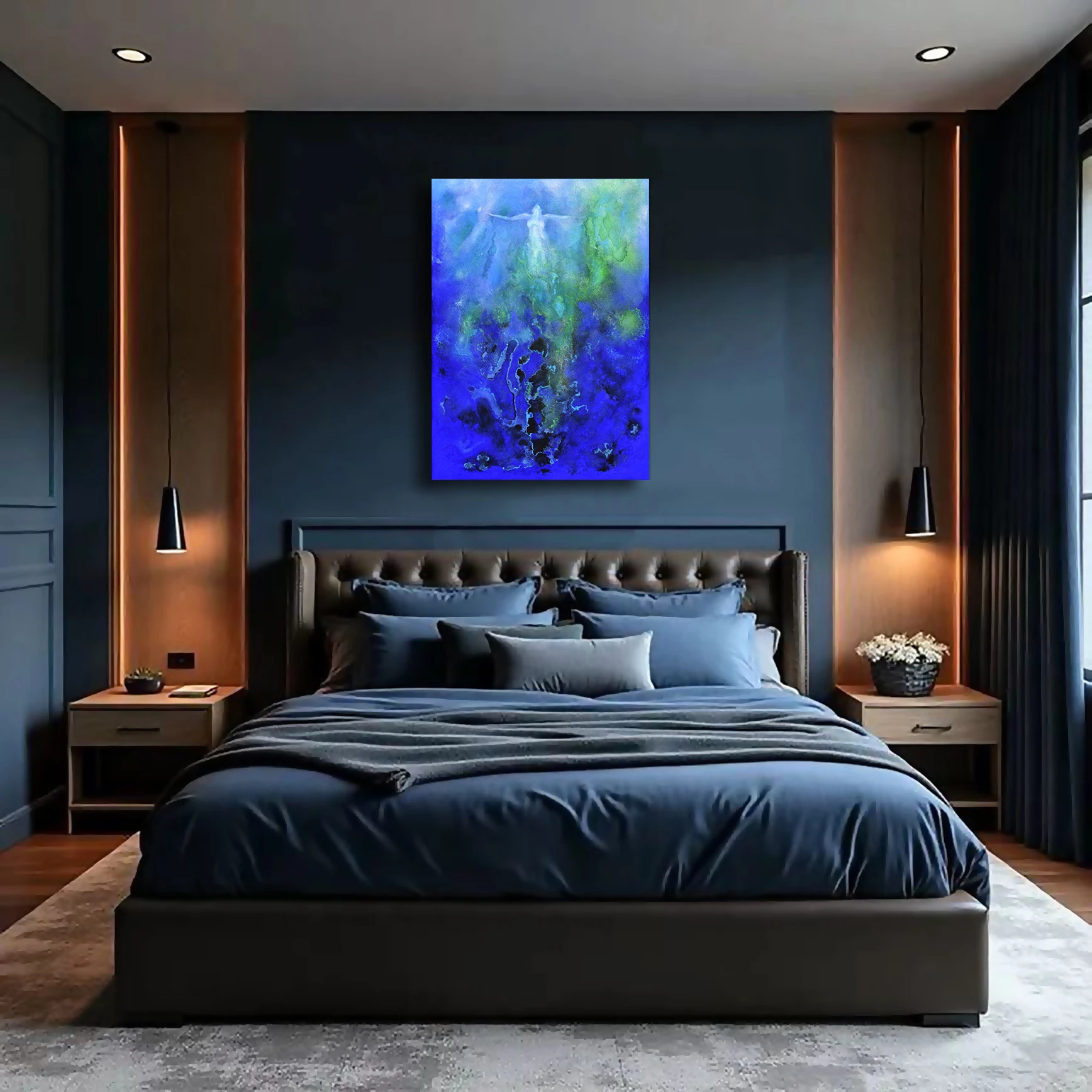 Ode al Mare by Milena Nicosia above a bed