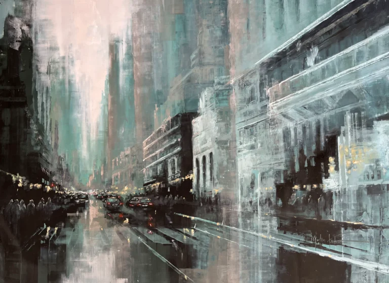 Grey Days in New York by Martin Köster – contemporary cityscape painting in oil on panel