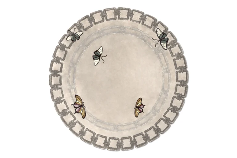 Metamorphosis round rug with butterfly design by Rug’Society