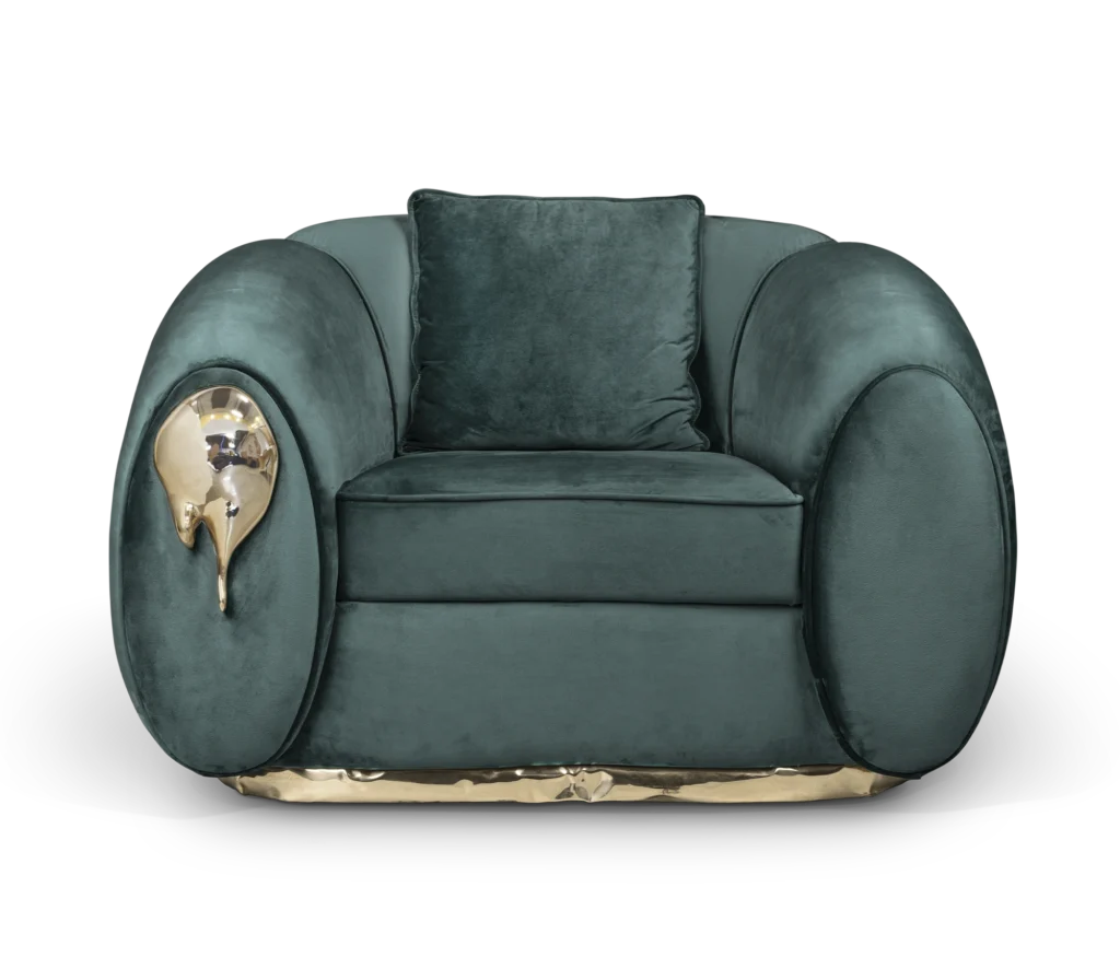 Soleil Armchair in green upholstery by Boca do Lobo, front view