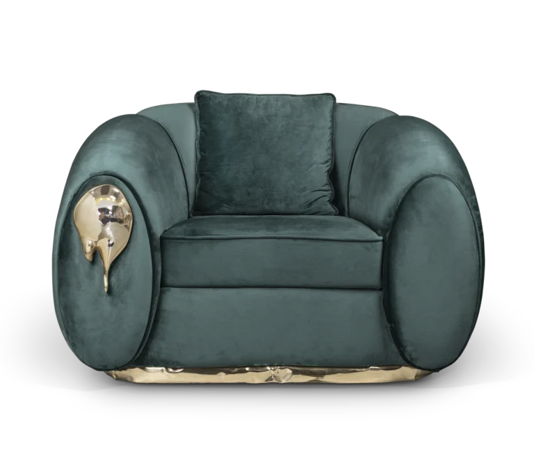 Soleil Armchair in green upholstery by Boca do Lobo, front view