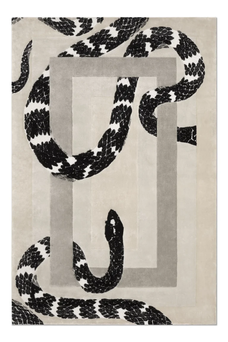 Imperial Snake Rug by Rug’Society in cream and black botanical silk